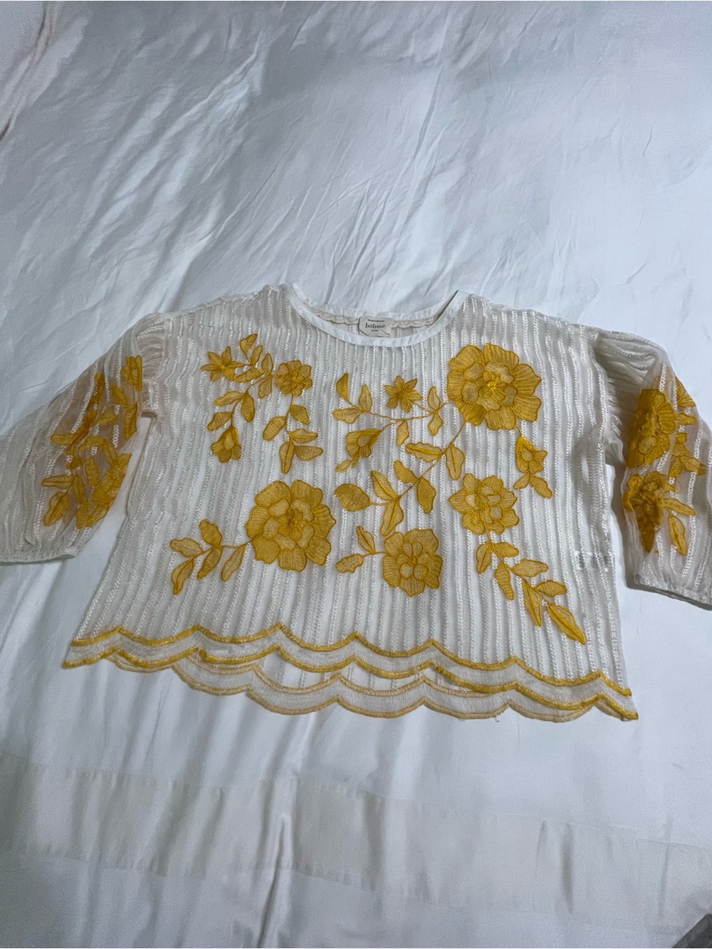 Bohme White Sheer Floral Embroidered Top with Yellow Flowers - Picture 9 of 10